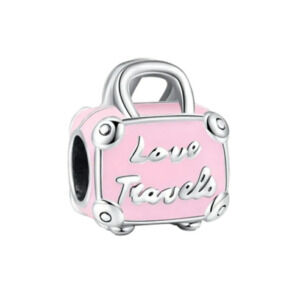Travel Bag Luggage Bracelet Charm 925 Sterling Silver Pink Love Travels Traveler